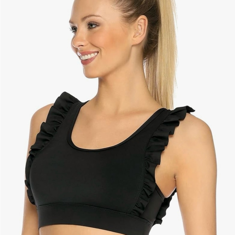 Chic Black Ruffled Sports Bra